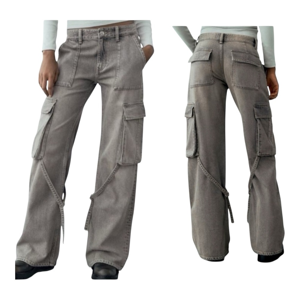 ZARA CARGO JEANS IN GREY SIZE 2